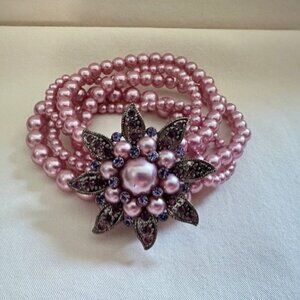 Pink Pearl Stretch Bead Bracelet